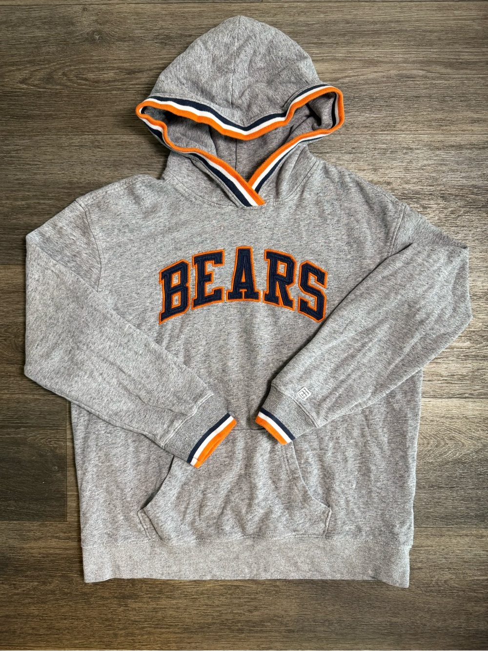 Chicago Bears Grey Hooded Pullover Sweatshirt with Orange Trim